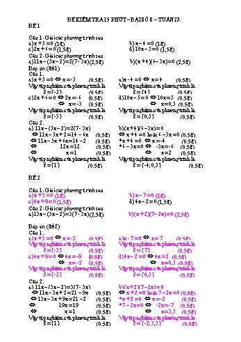 Bộ đề kiểm tra 15 phút học kì II môn Đại số Lớp 8 - Năm học 2018-2019 - Trường THCS Long Thành