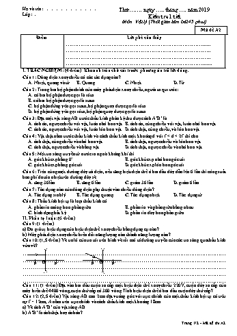 Đề kiểm tra 1 tiết học kì II môn Vật lí Lớp 9 - Mã đề A2 - Năm học 2018-2019 - Trường THCS Long Thành