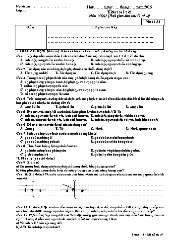 Đề kiểm tra 1 tiết học kì II môn Vật lí Lớp 9 - Mã đề A3 - Năm học 2018-2019 - Trường THCS Long Thành