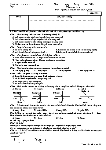 Đề kiểm tra 45 phút học kì II môn Vật lí Lớp 9 - Mã đề B1 - Năm học 2018-2019