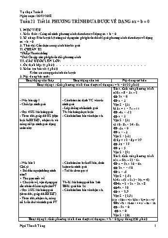 Giáo án Tự chọn Toán Lớp 8 - Tuần 21 - Năm học 2018-2019 - Ngô Thanh Tùng