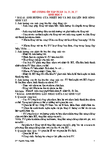 Đề cương ôn tập Tuần 24 đến 27 môn Sinh học Lớp 9 - Nguyễn Trung Huấn
