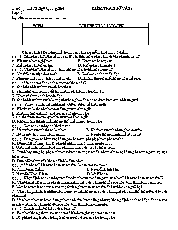 Đề kiểm tra môn Ngữ văn Lớp 9 - Trường THCS Ngô Quang Nhã