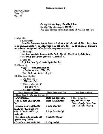 Giáo án Âm nhạc Lớp 6 - Tiết 24: Ôn tập bài hát Ngày đầu tiên đi học. Ôn tập TĐN số 7. Âm nhạc thường thức - Năm học 2018-2019 - Trường THCS Ngô Quang Nhã
