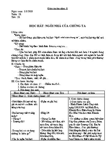 Giáo án Âm nhạc Lớp 8 - Tuần 28 - Năm học 2017-2018 - Trường THCS Ngô Quang Nhã
