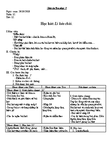 Giáo án Âm nhạc Lớp 9 - Tuần 12 - Năm học 2018-2019 - Trường THCS Ngô Quang Nhã
