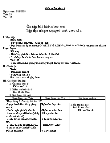 Giáo án Âm nhạc Lớp 9 - Tuần 13 - Năm học 2018-2019 - Trường THCS Ngô Quang Nhã