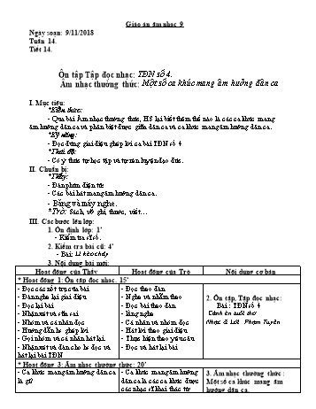 Giáo án Âm nhạc Lớp 9 - Tuần 14 - Năm học 2018-2019 - Trường THCS Ngô Quang Nhã