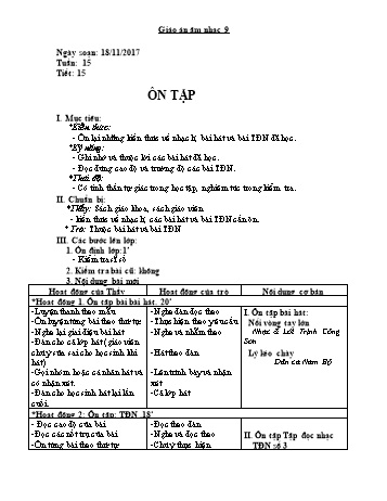 Giáo án Âm nhạc Lớp 9 - Tuần 15 - Năm học 2017-2018 - Trường THCS Ngô Quang Nhã