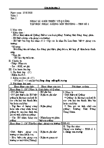 Giáo án Âm nhạc Lớp 9 - Tuần 2 - Năm học 2018-2019 - Trường THCS Ngô Quang Nhã