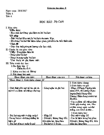 Giáo án Âm nhạc Lớp 9 - Tuần 4 - Năm học 2017-2018 - Trường THCS Ngô Quang Nhã