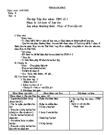 Giáo án Âm nhạc Lớp 9 - Tuần 6 - Năm học 2018-2019 - Trường THCS Ngô Quang Nhã