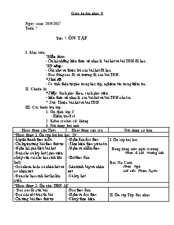 Giáo án Âm nhạc Lớp 9 - Tuần 7 - Năm học 2017-2018 - Trường THCS Ngô Quang Nhã