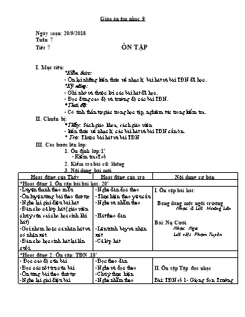Giáo án Âm nhạc Lớp 9 - Tuần 7 - Năm học 2018-2019 - Trường THCS Ngô Quang Nhã
