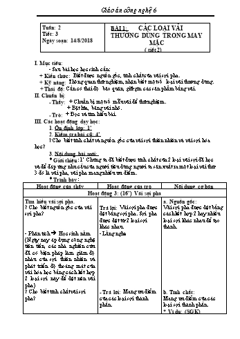 Giáo án Công nghệ Lớp 6 - Tuần 2 - Năm học 2018-2019 - Trường THCS Ngô Quang Nhã