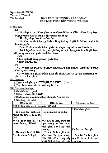 Giáo án Công nghệ Lớp 7 - Tuần 4 - Năm học 2018-2019 - Trường THCS Ngô Quang Nhã