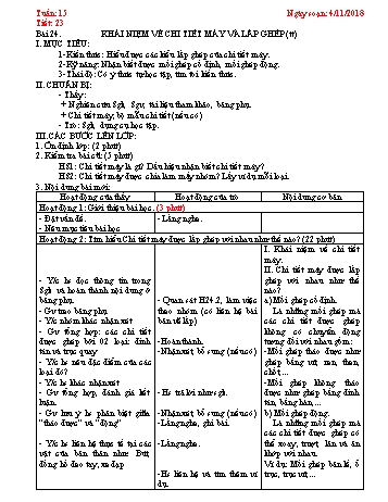 Giáo án Công nghệ Lớp 8 - Tiết 23: Khái niệm về chi tiết máy và lắp ghép (Tiếp theo) - Năm học 2018-2019 - Trường THCS Ngô Quang Nhã