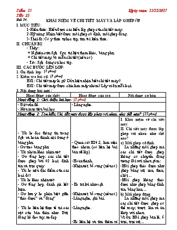 Giáo án Công nghệ Lớp 8 - Tiết 23: Khái niệm về chi tiết máy và lắp ghép (Tiếp theo) - Năm học 2017-2018 - Trường THCS Ngô Quang Nhã