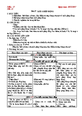 Giáo án Công nghệ Lớp 8 - Tiết 25: Mối ghép động - Năm học 2017-2018 - Trường THCS Ngô Quang Nhã