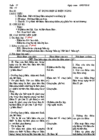 Giáo án Công nghệ Lớp 8 - Tiết 42: Sử dụng hợp lí điện năng - Năm học 2017-2018 - Trường THCS Ngô Quang Nhã