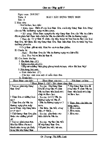 Giáo án Công nghệ Lớp 9 - Tiết 8: Xây dựng thực đơn - Năm học 2017-2018 - Trương Thị Kiều Linh