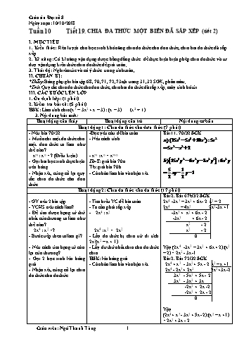 Giáo án Đại số Lớp 8 - Tuần 10 - Năm học 2018-2019 - Ngô Thanh Tùng