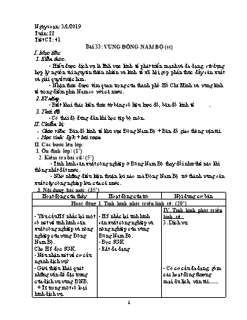 Giáo án Địa lí Khối 9 - Tiết 41: Vùng Đông Nam Bộ (Tiếp theo) - Năm học 2018-2019 - Trường THCS Ngô Quang Nhã