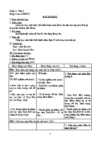 Giáo án Địa lí Lớp 6 - Tiết 1: Bài mở đầu - Năm học 2017-2018 - Trường THCS Ngô Quang Nhã