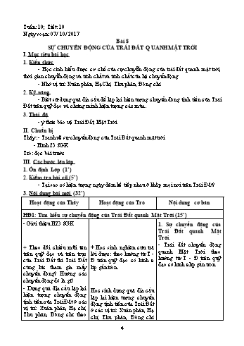 Giáo án Địa lí Lớp 6 - Tiết 10: Sự chuyển động của Trái đất quanh Mặt trời - Năm học 2017-2018 - Trường THCS Ngô Quang Nhã