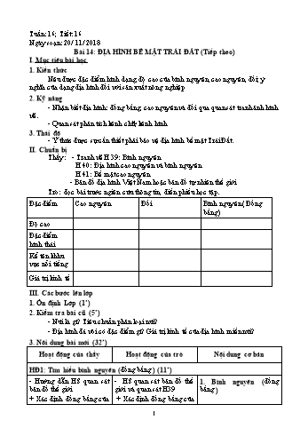 Giáo án Địa lí Lớp 6 - Tiết 16: Địa hình bề mặt Trái đất (Tiếp theo) - Năm học 2018-2019 - Trường THCS Ngô Quang Nhã