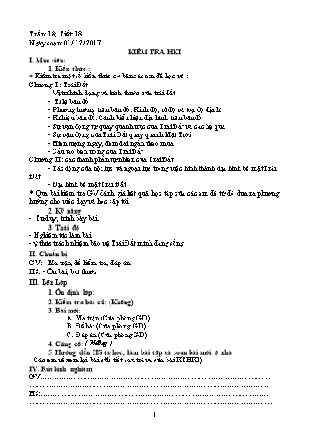 Giáo án Địa lí Lớp 6 - Tiết 18: Kiểm tra học kì II - Năm học 2017-2018 - Trường THCS Ngô Quang Nhã