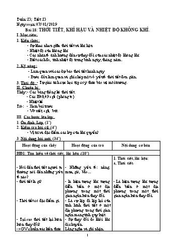 Giáo án Địa lí Lớp 6 - Tiết 23: Thời tiết, khí hậu và nhiệt độ không khí - Năm học 2018-2019 - Trường THCS Ngô Quang Nhã