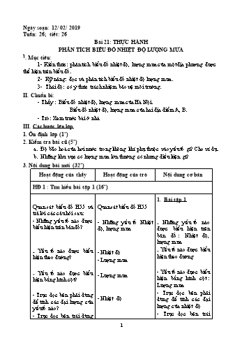 Giáo án Địa lí Lớp 6 - Tiết 26: Thực hành phân tích biểu đồ nhiệt độ lượng mưa - Năm học 2018-2019 - Trường THCS Ngô Quang Nhã