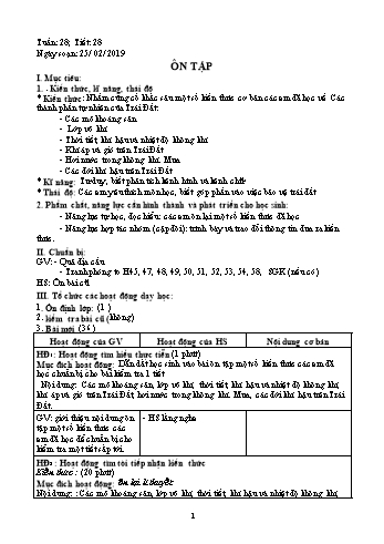 Giáo án Địa lí Lớp 6 - Tiết 28: Ôn tập - Năm học 2018-2019 - Trường THCS Ngô Quang Nhã