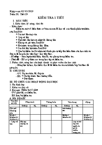Giáo án Địa lí Lớp 6 - Tiết 29: Kiểm tra 1 tiết - Năm học 2018-2019 - Trường THCS Ngô Quang Nhã