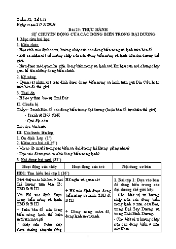 Giáo án Địa lí Lớp 6 - Tiết 32: Thực hành Sự chuyển động của các dòng biển trong đại dương - Năm học 2017-2018 - Trường THCS Ngô Quang Nhã