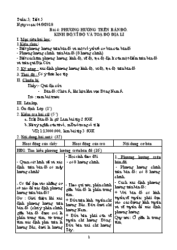 Giáo án Địa lí Lớp 6 - Tiết 5: Phương hướng trên bản đồ. Kinh độ,vĩ độ và toạ độ địa lí - Năm học 2018-2019 - Trường THCS Ngô Quang Nhã