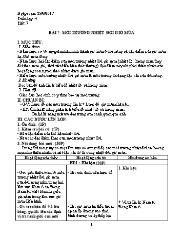 Giáo án Địa lí Lớp 7 - Tuần 4 - Năm học 2017-2018 - Trường THCS Ngô Quang Nhã