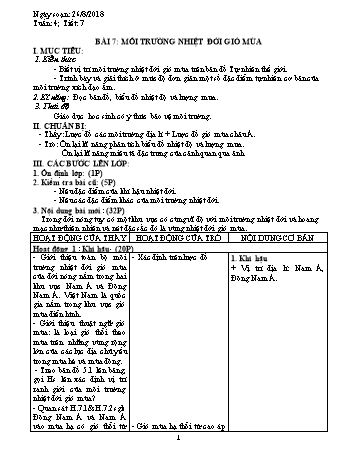 Giáo án Địa lí Lớp 7 - Tuần 4 - Năm học 2018-2019 - Trường THCS Ngô Quang Nhã