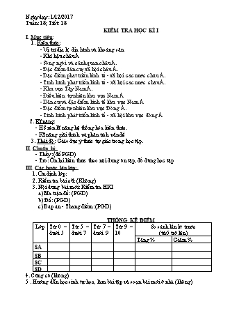 Giáo án Địa lí Lớp 8 - Tiết 18: Kiểm tra học kì I - Năm học 2017-2018 - Trường THCS Ngô Quang Nhã