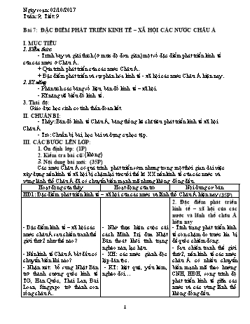 Giáo án Địa lí Lớp 8 - Tiết 9: Đặc điểm phát triển kinh tế - xã hội các nước châu Á - Năm học 2017-2018 - Trường THCS Ngô Quang Nhã