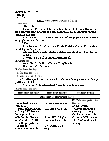 Giáo án Địa lí Lớp 9 - Tiết 41: Vùng Đông Nam Bộ (Tiếp theo) - Năm học 2018-2019 - Trường THCS Ngô Quang Nhã