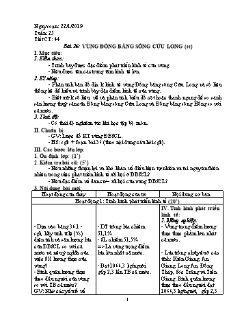 Giáo án Địa lí Lớp 9 - Tiết 44: Vùng đồng bằng sông Cửu Long (Tiếp theo) - Năm học 2018-2019 - Trường THCS Ngô Quang Nhã