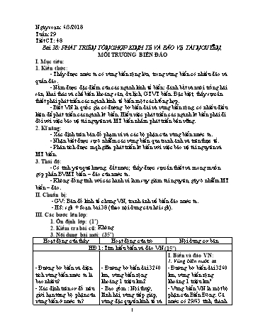 Giáo án Địa lí Lớp 9 - Tiết 48: Phát triển tổng hợp kinh tế và bảo vệ tài nguyên, môi trường biển đảo - Năm học 2017-2018 - Trường THCS Ngô Quang Nhã