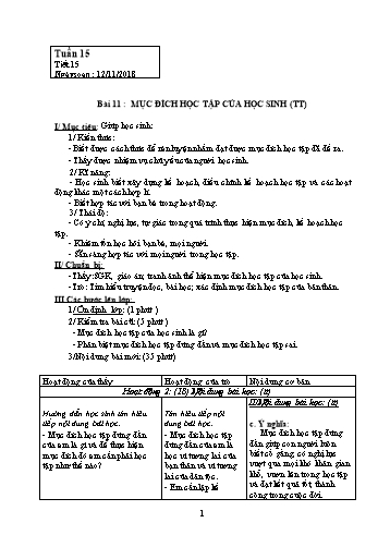 Giáo án Giáo dục công dân Lớp 6 - Bài 11: Mục đích học tập của học sinh (Tiếp theo) - Năm học 2018-2019 - Trường THCS Ngô Quang Nhã