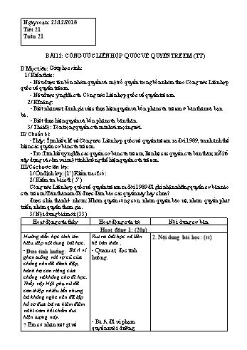 Giáo án Giáo dục công dân Lớp 6 - Bài 12: Công ước liên hợp quốc về quyền trẻ em (Tiết 2) - Năm học 2018-2019 - Trường THCS Ngô Quang Nhã