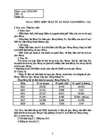 Giáo án Giáo dục công dân Lớp 6 - Bài 14: Thực hiện trật tự an toàn giao thông (Tiết 1) - Năm học 2018-2019 - Trường THCS Ngô Quang Nhã