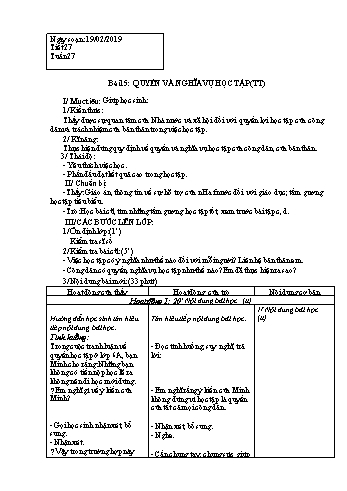 Giáo án Giáo dục công dân Lớp 6 - Bài 15: Quyền và nghĩa vụ học tập (Tiết 2) - Năm học 2018-2019 - Trường THCS Ngô Quang Nhã