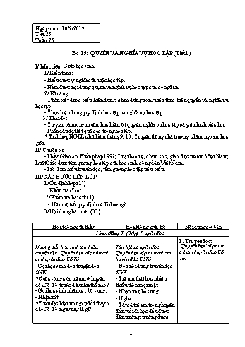 Giáo án Giáo dục công dân Lớp 6 - Bài 15: Quyền và nghĩa vụ học tập (Tiết 1) - Năm học 2018-2019 - Trường THCS Ngô Quang Nhã