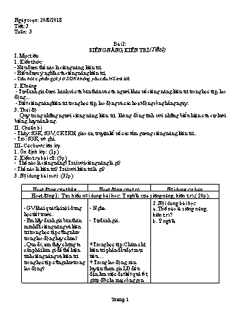 Giáo án Giáo dục công dân Lớp 6 - Bài 2: Siêng năng, kiên trì (Tiết 2) - Năm học 2018-2019 - Trường THCS Ngô Quang Nhã